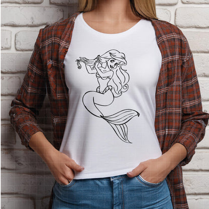 COD3501 - The Little mermaid pack bundle line art, Disney Princess Ariel Svg, Png, Eps, Dxf, Jpeg, vector.