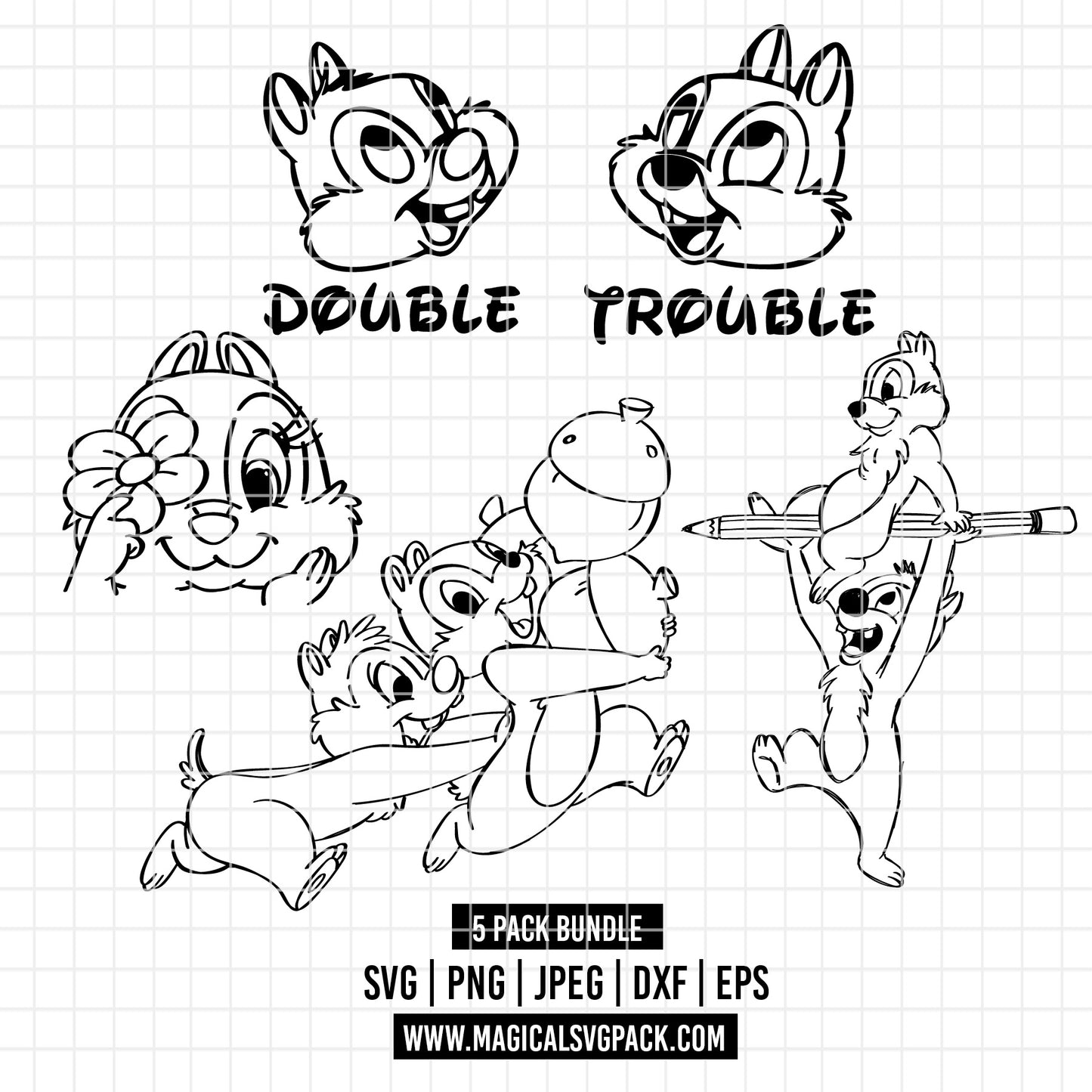 COD3509 - Chip & Dale bundle, Disney clipart Svg, Png, Eps, Dxf, Jpeg, vector.