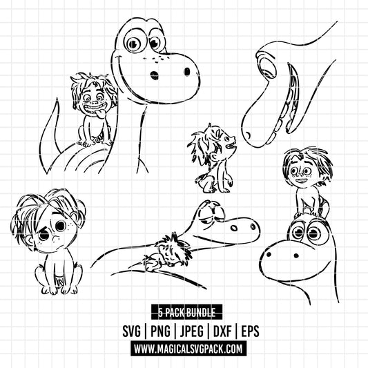 COD3511 - TheGoog Dinosaur pack bundle line art, Disney clipart Svg, Png, Eps, Dxf, Jpeg, vector