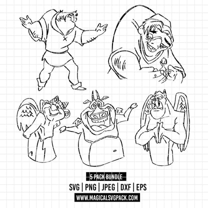 COD3514 - The Hunchback of Notre Dame pack bundle line art, Disney clipart Svg, Png, Eps, Dxf, Jpeg, vector.