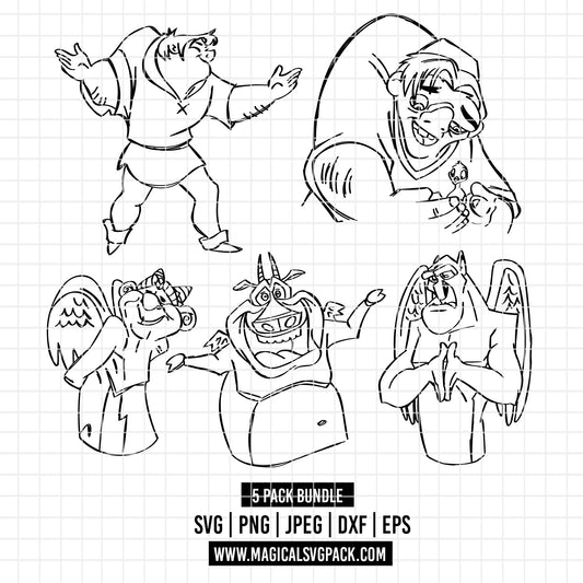 COD3514 - The Hunchback of Notre Dame pack bundle line art, Disney clipart Svg, Png, Eps, Dxf, Jpeg, vector.