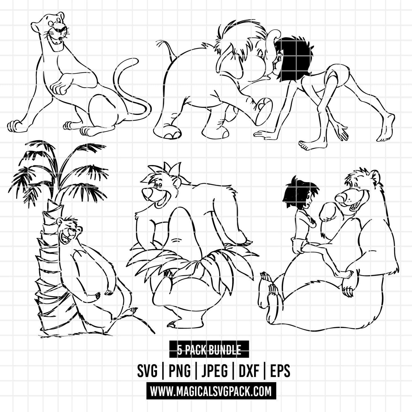 COD3515 - The Jungle Book pack bundle, Disney clipart Svg, Png, Eps, Dxf, Jpeg, vector.