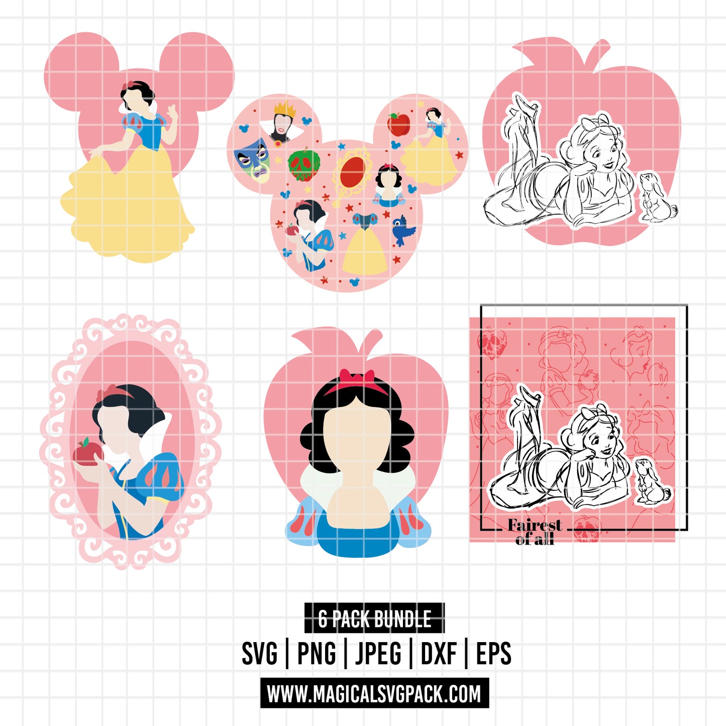 COD3522 - Snow White and the seven dwarfs pack bundle, Disney clipart Svg, Png, Eps, Dxf, Jpeg, vector.