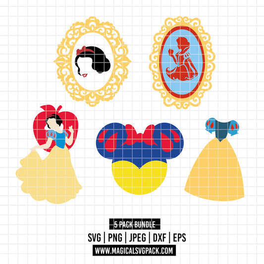 COD3523 - Snow White silhouettes & icons pack bundle, Disney clipart Svg, Png, Eps, Dxf, Jpeg, vector.