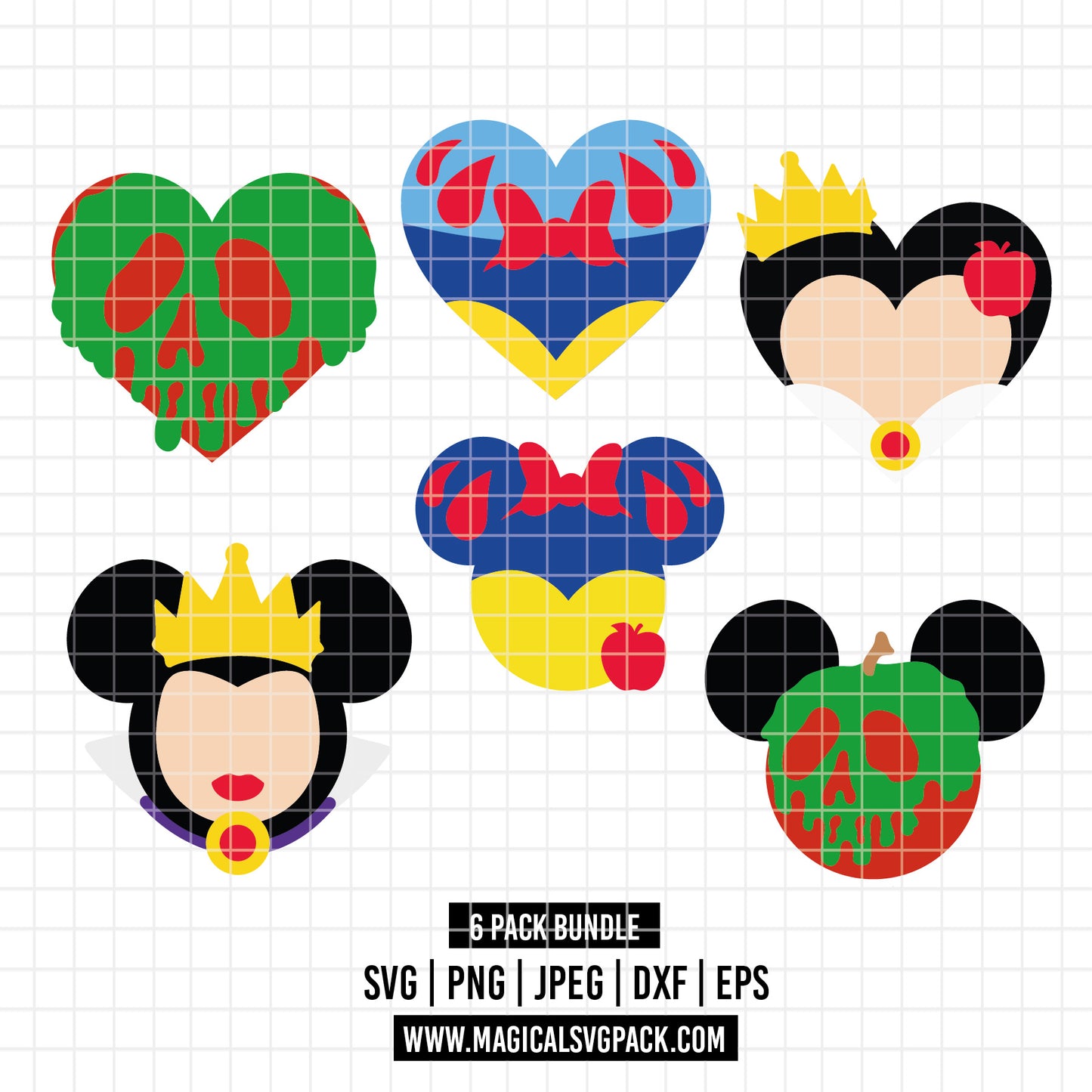 COD3524 - Snow White's mouse head pack bundle, Disney clipart Svg, Png, Eps, Dxf, Jpeg, vector.
