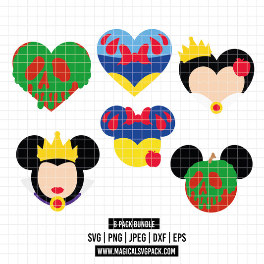 COD3524 - Snow White's mouse head pack bundle, Disney clipart Svg, Png, Eps, Dxf, Jpeg, vector.