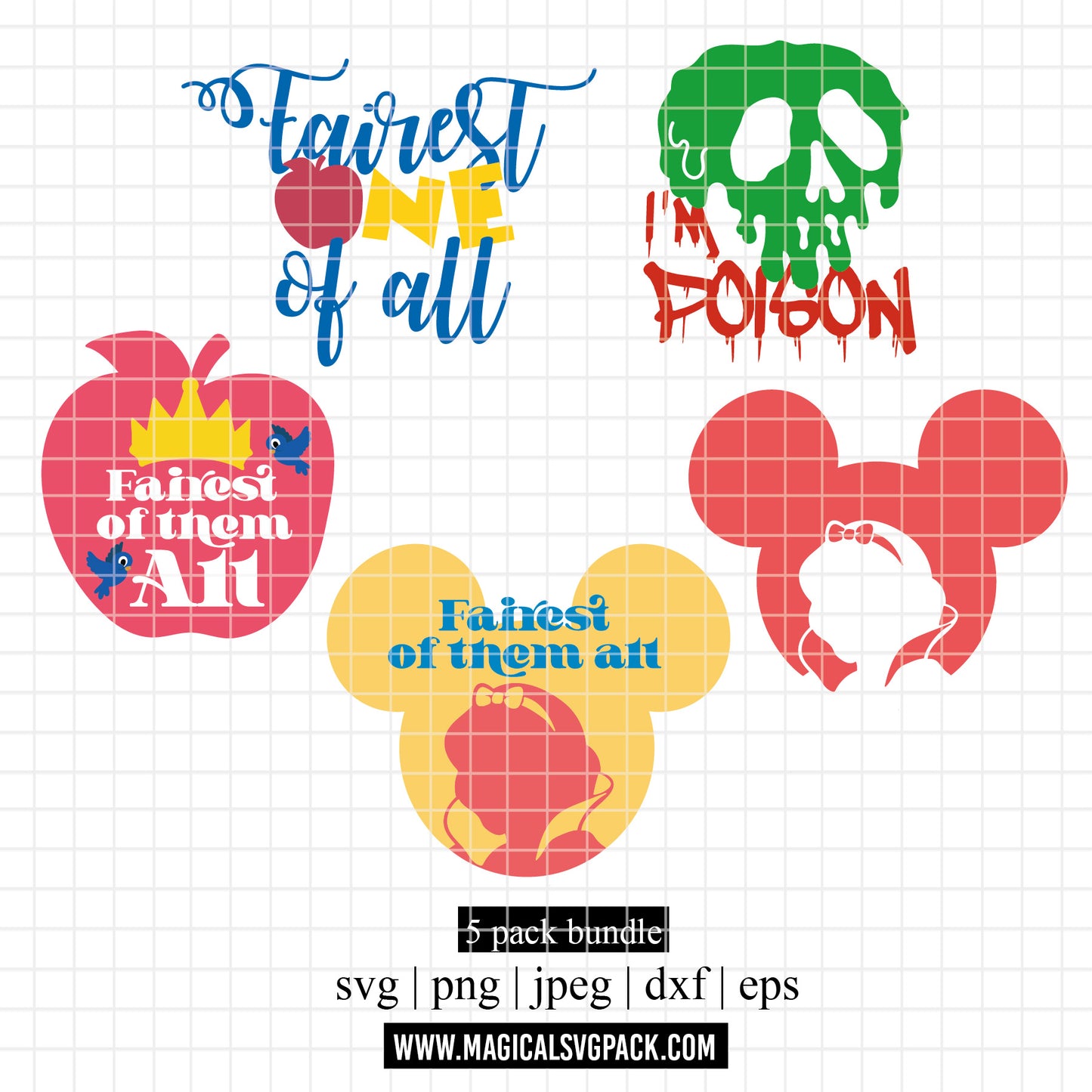 COD3525 - Snow White quotes & silhouettes pack bundle, Disney clipart Svg, Png, Eps, Dxf, Jpeg, vector.