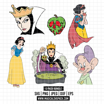 COD3528 - Snow White and the seven dwarfs pack bundle, Disney clipart Svg, Png, Eps, Dxf, Jpeg, vector.