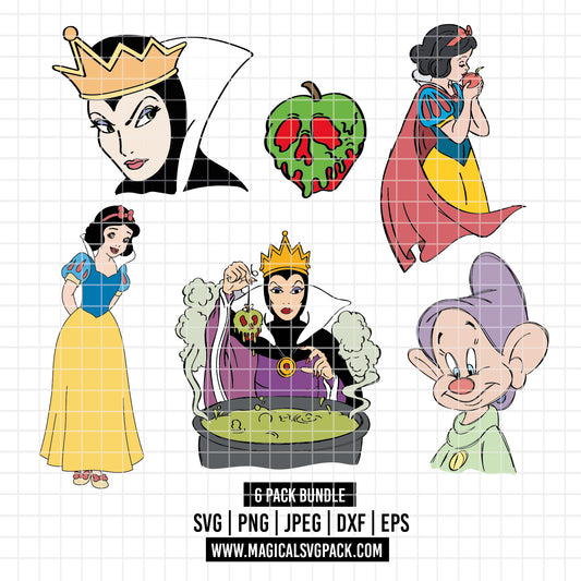 COD3528 - Snow White and the seven dwarfs pack bundle, Disney clipart Svg, Png, Eps, Dxf, Jpeg, vector.