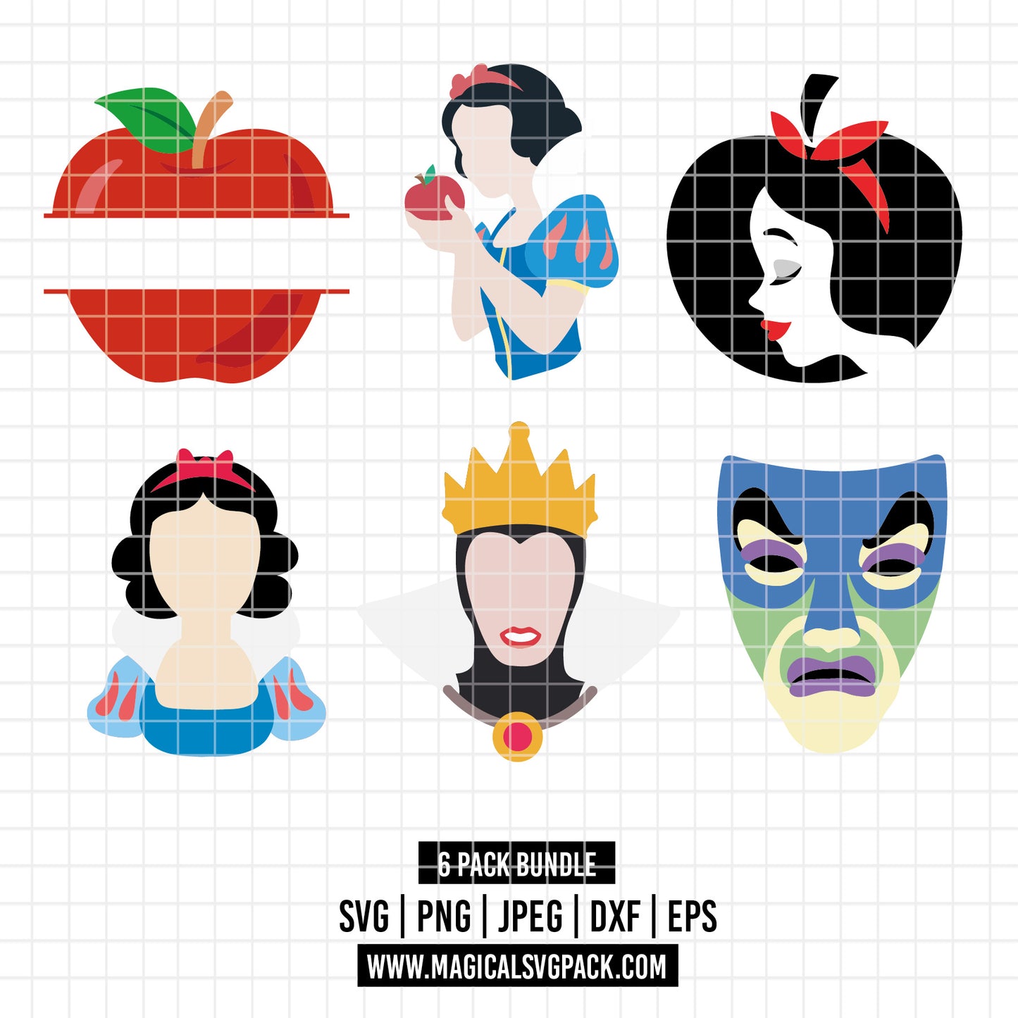 COD3530 - Snow White icons & silhouettes bundle, Disney clipart Svg, Png, Eps, Dxf, Jpeg, vector.