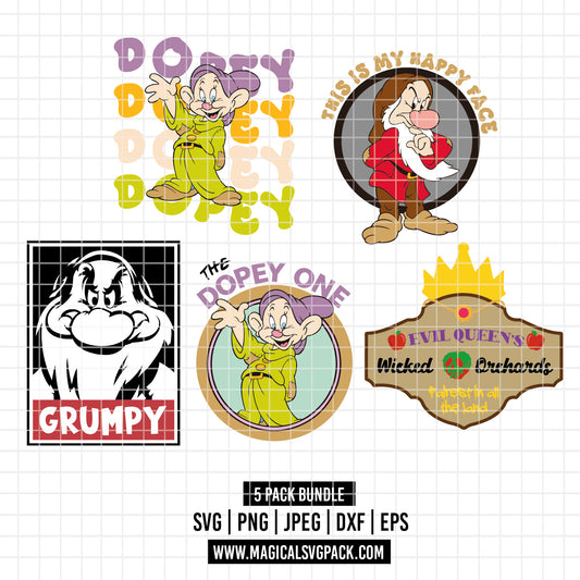 COD3531 - The seven dwarfs at Snow White pack bundle, Disney clipart Svg, Png, Eps, Dxf, Jpeg, vector.