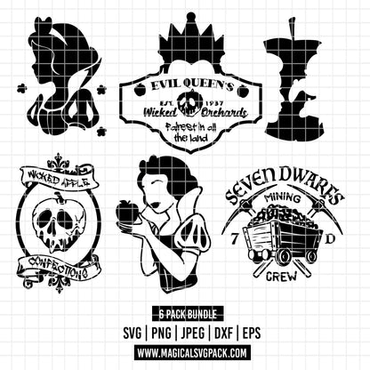COD3533 - Snow White and the seven dwarfs icons & silhouettes pack bundle, Disney clipart Svg, Png, Eps, Dxf, Jpeg, vector.