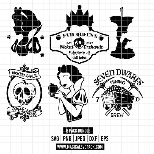 COD3533 - Snow White and the seven dwarfs icons & silhouettes pack bundle, Disney clipart Svg, Png, Eps, Dxf, Jpeg, vector.