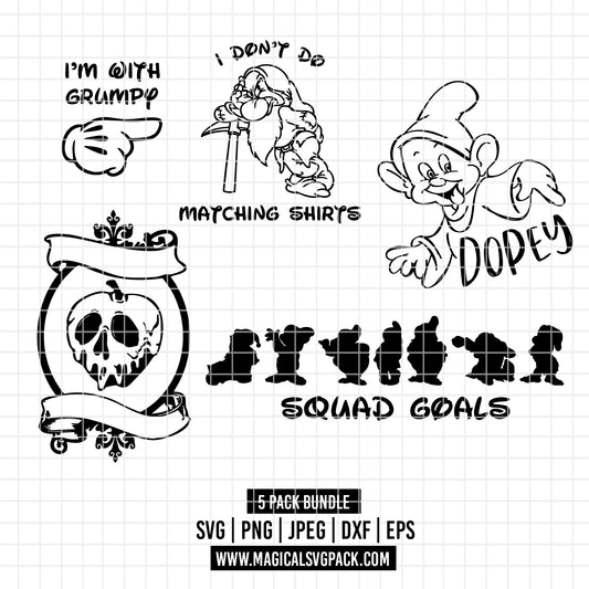 COD3534 - The seven dwarfs at Snow White quotes pack bundle, Disney clipart Svg, Png, Eps, Dxf, Jpeg, vector.