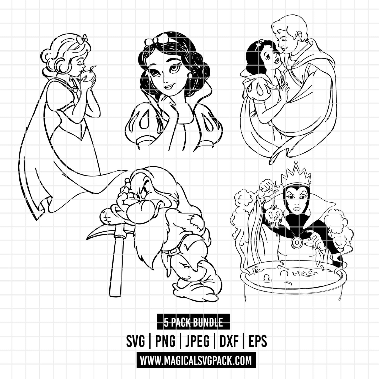 COD3535 - Snow White and the seven dwarfs pack bundle, Disney clipart Svg, Png, Eps, Dxf, Jpeg, vector.