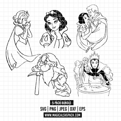 COD3535 - Snow White and the seven dwarfs pack bundle, Disney clipart Svg, Png, Eps, Dxf, Jpeg, vector.