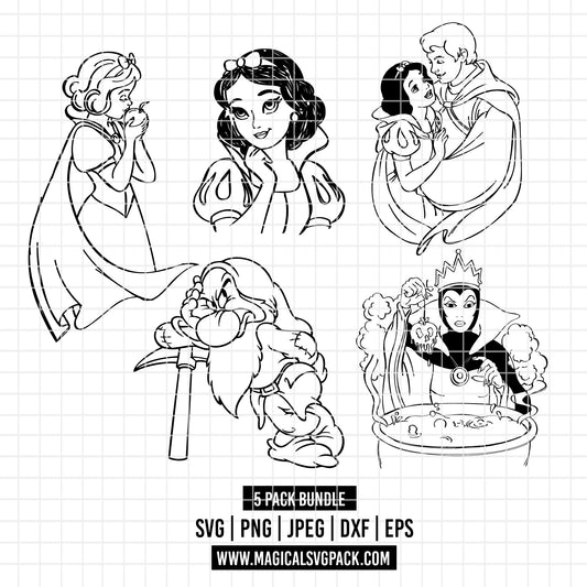 COD3535 - Snow White and the seven dwarfs pack bundle, Disney clipart Svg, Png, Eps, Dxf, Jpeg, vector.