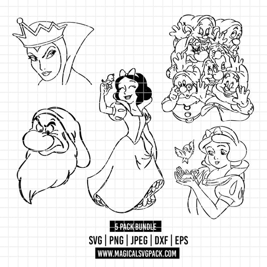 COD3536 - Snow White and the seven dwarfs pack bundle, Disney clipart Svg, Png, Eps, Dxf, Jpeg, vector.