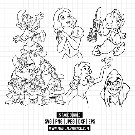 COD3537 - Snow White and the seven dwarfs pack bundle, Disney clipart Svg, Png, Eps, Dxf, Jpeg, vector.