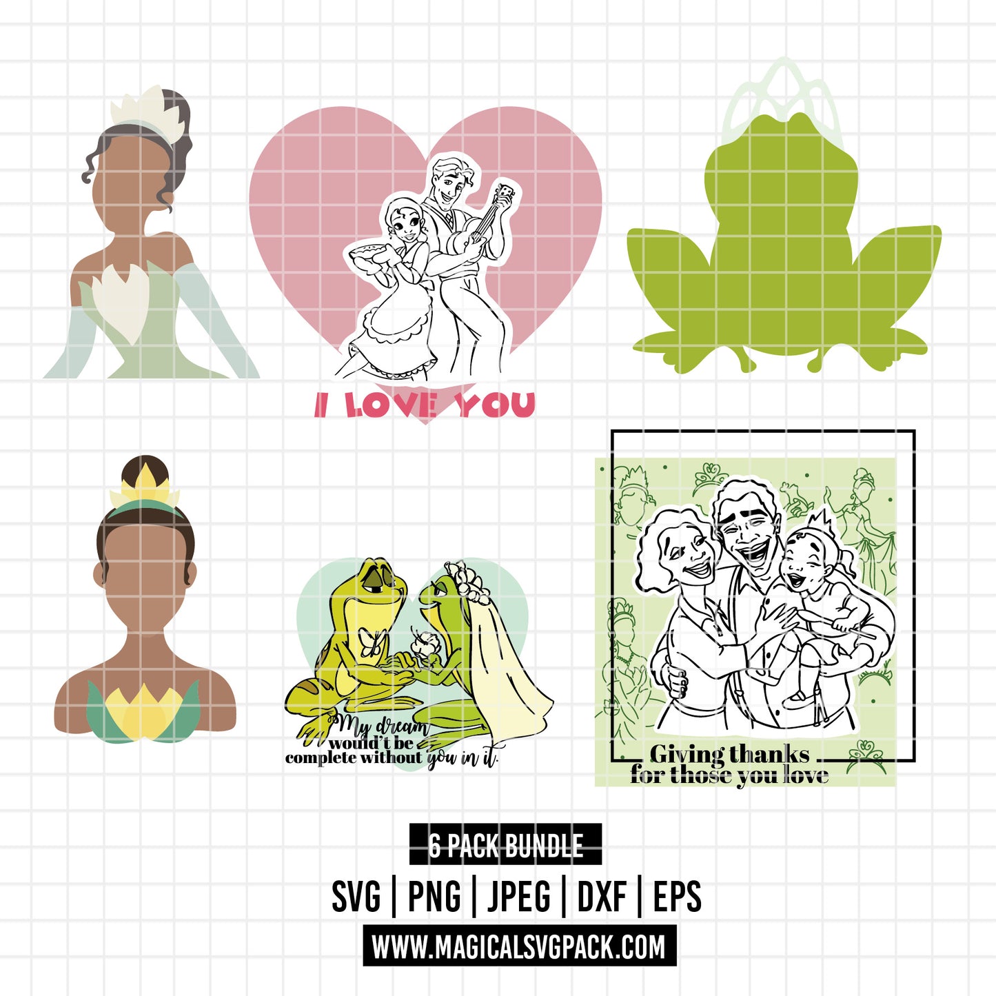 COD3539 - The princess and the frog pack bundle, Disney princess clipart Svg, Png, Eps, Dxf, Jpeg, vector.
