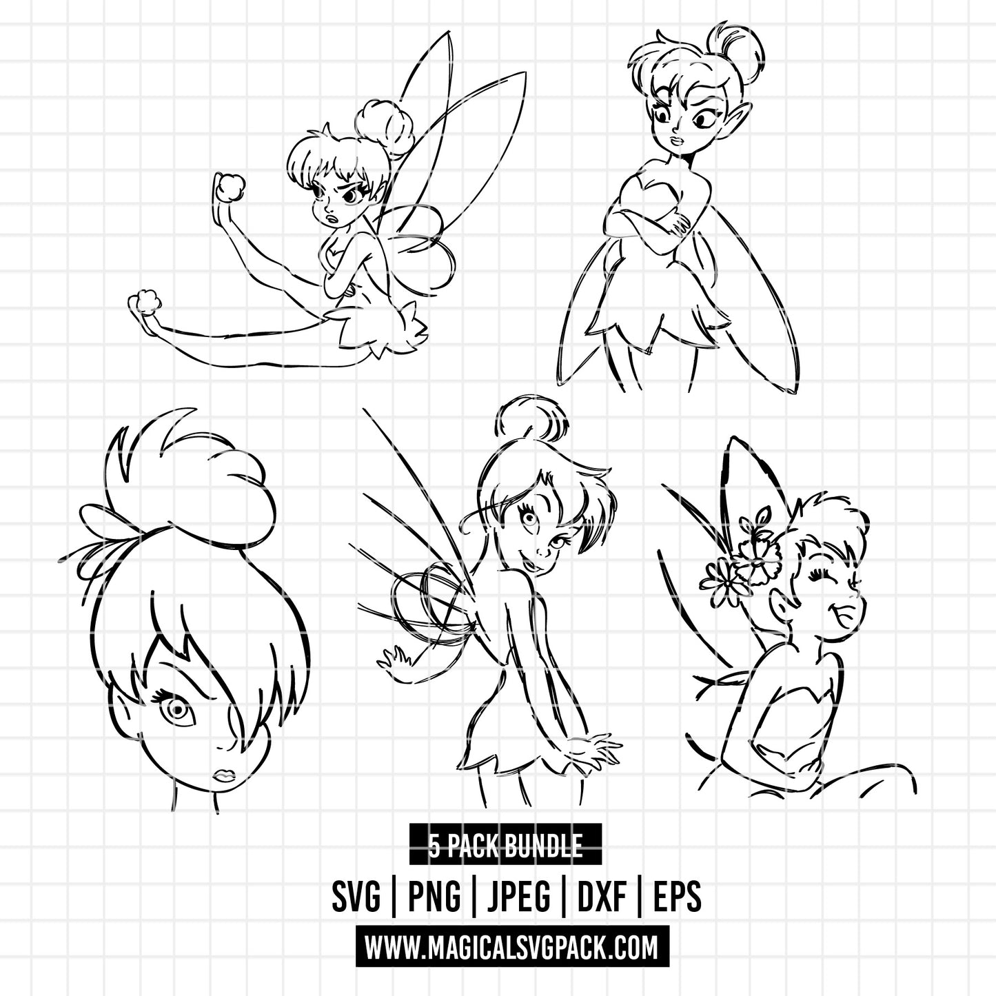 COD3542 - Tinker Bell pack bundle, Disney clipart Svg, Png, Eps, Dxf, Jpeg, vector.