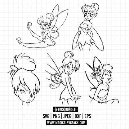 COD3542 - Tinker Bell pack bundle, Disney clipart Svg, Png, Eps, Dxf, Jpeg, vector.