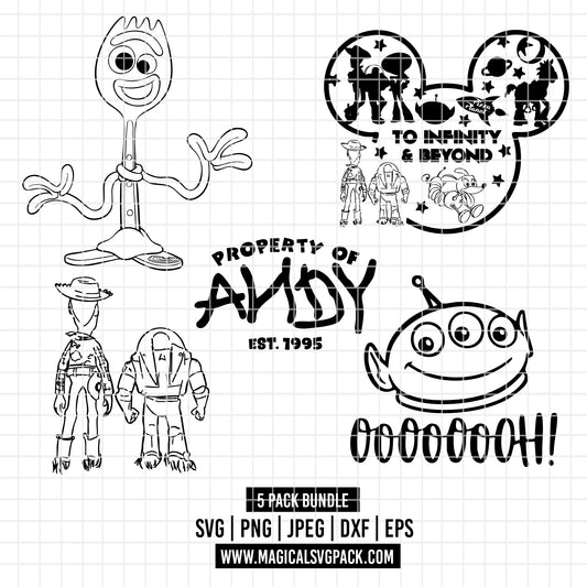 COD3546 - Forky, aliens, Woody and Buzz, Toy story icons pack bundle, Disney clipart Svg, Png, Eps, Dxf, Jpeg, vector.