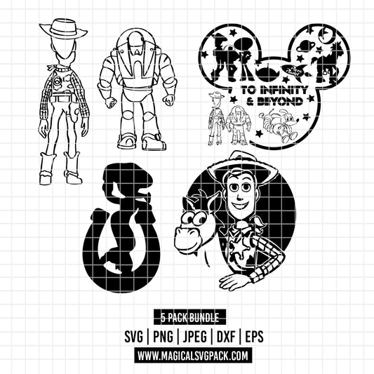 COD3548 - Woody, Buzz, Bullseye and Jessie, Toy story pack bundle, Disney clipart Svg, Png, Eps, Dxf, Jpeg, vector.