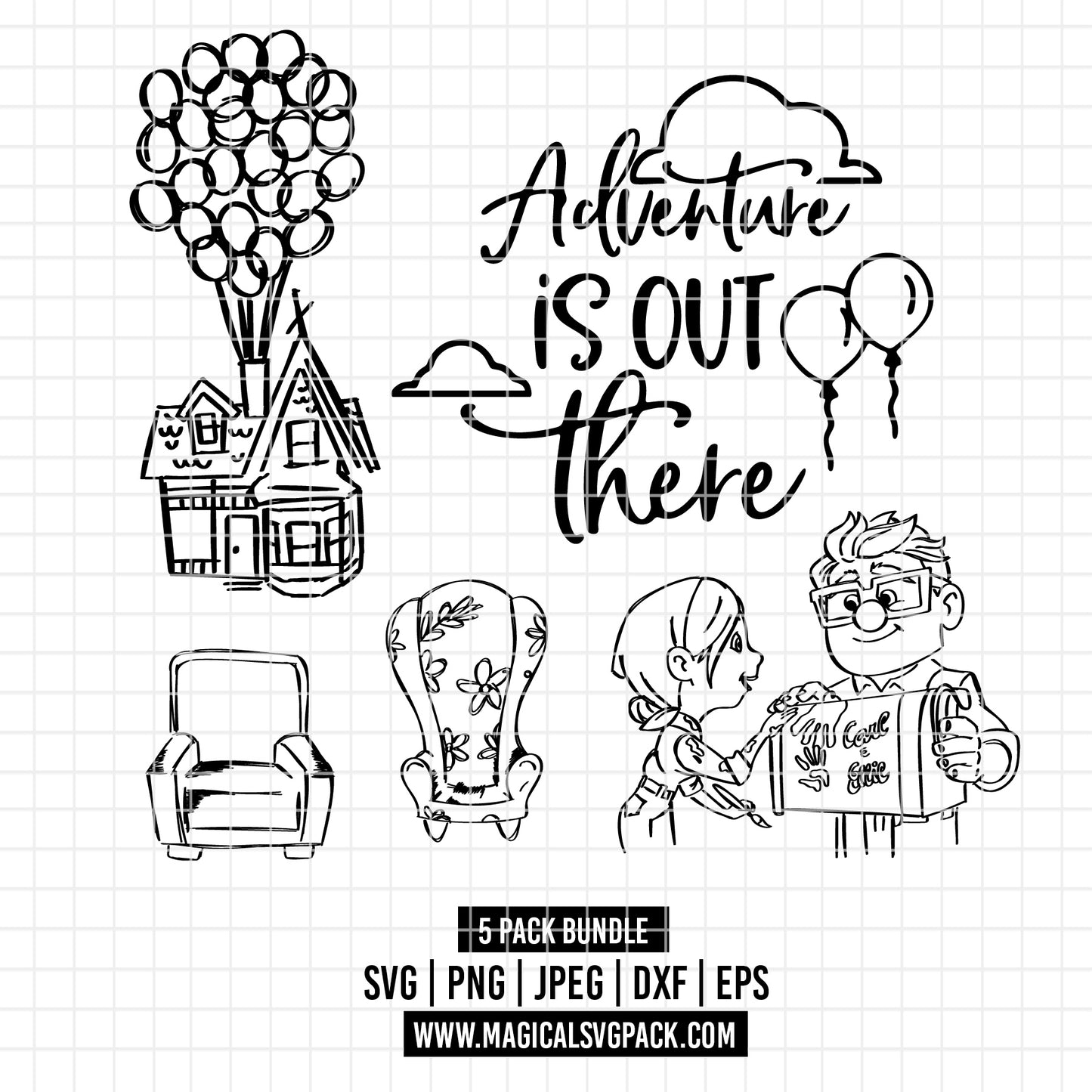COD3549 - Up, Adventure is out there pack bundle, Disney Pixar clipart Svg, Png, Eps, Dxf, Jpeg, vector.