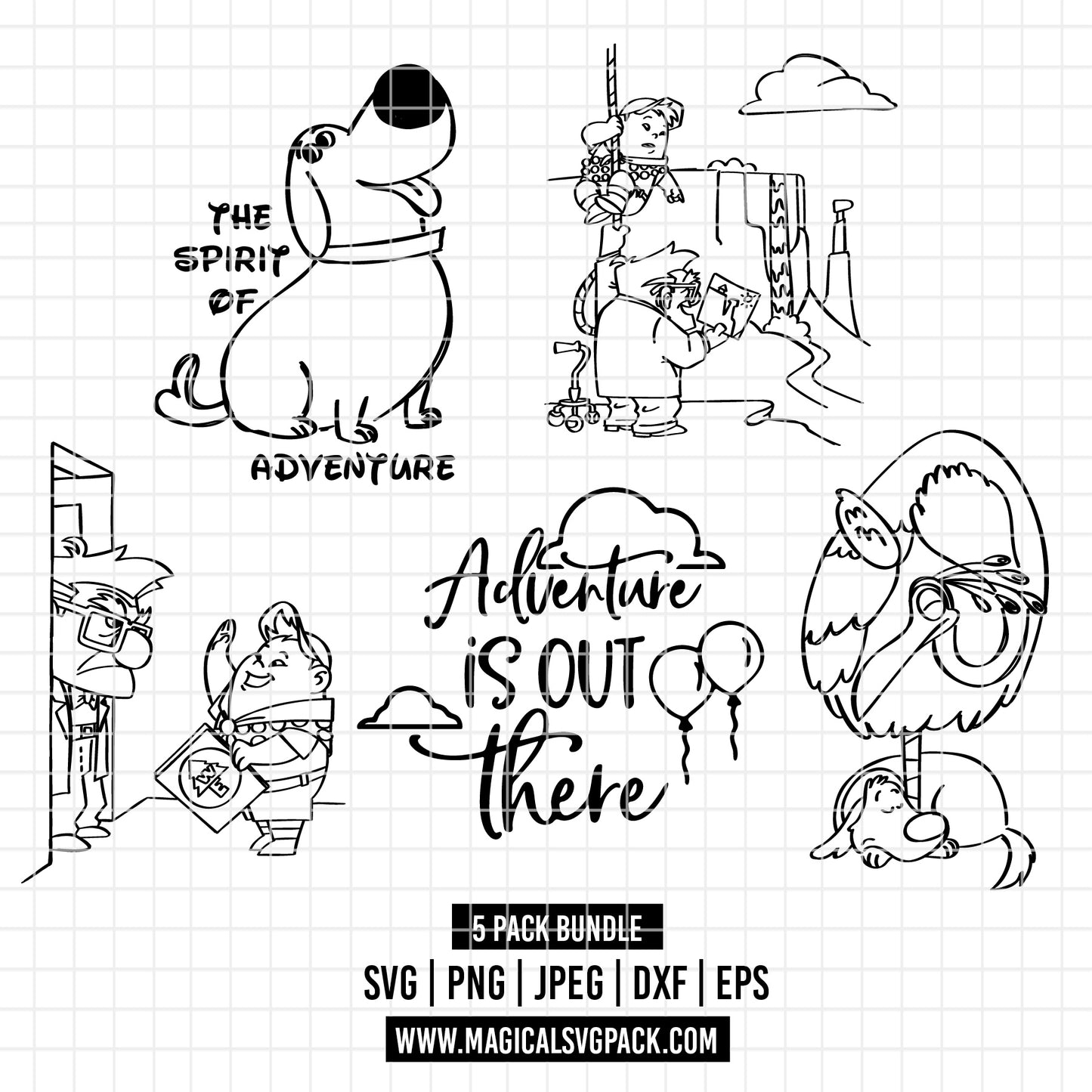 COD3550 - Up, Adventure is out there pack bundle, Disney Pixar clipart Svg, Png, Eps, Dxf, Jpeg, vector.