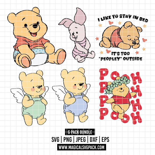 COD3552 - Baby Winnie the Pooh and Piglet pack bundle, Disney clipart Svg, Png, Eps, Dxf, Jpeg, vector.