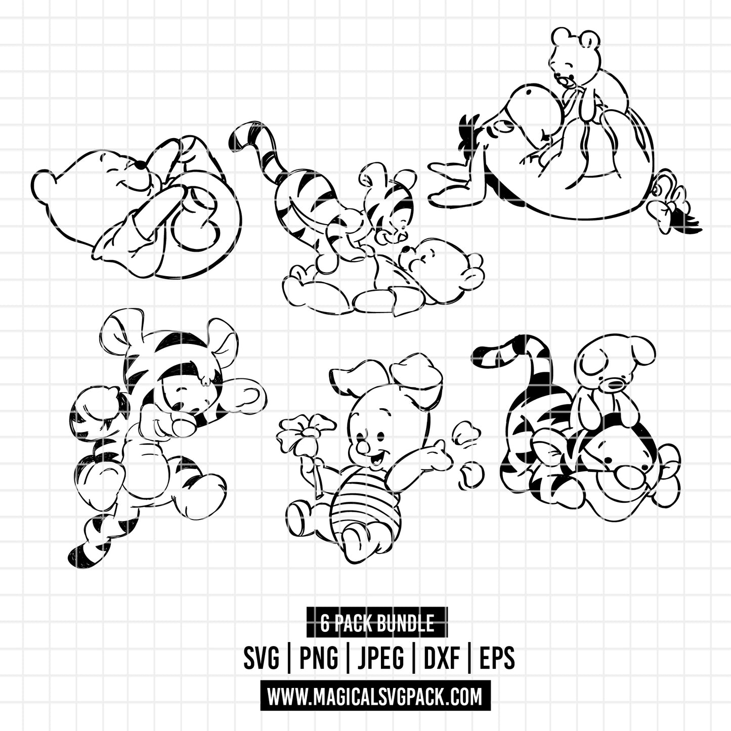 COD3555 - Baby characters from Winnie the Pooh and Friends pack bundle, Disney clipart Svg, Png, Eps, Dxf, Jpeg, vector.