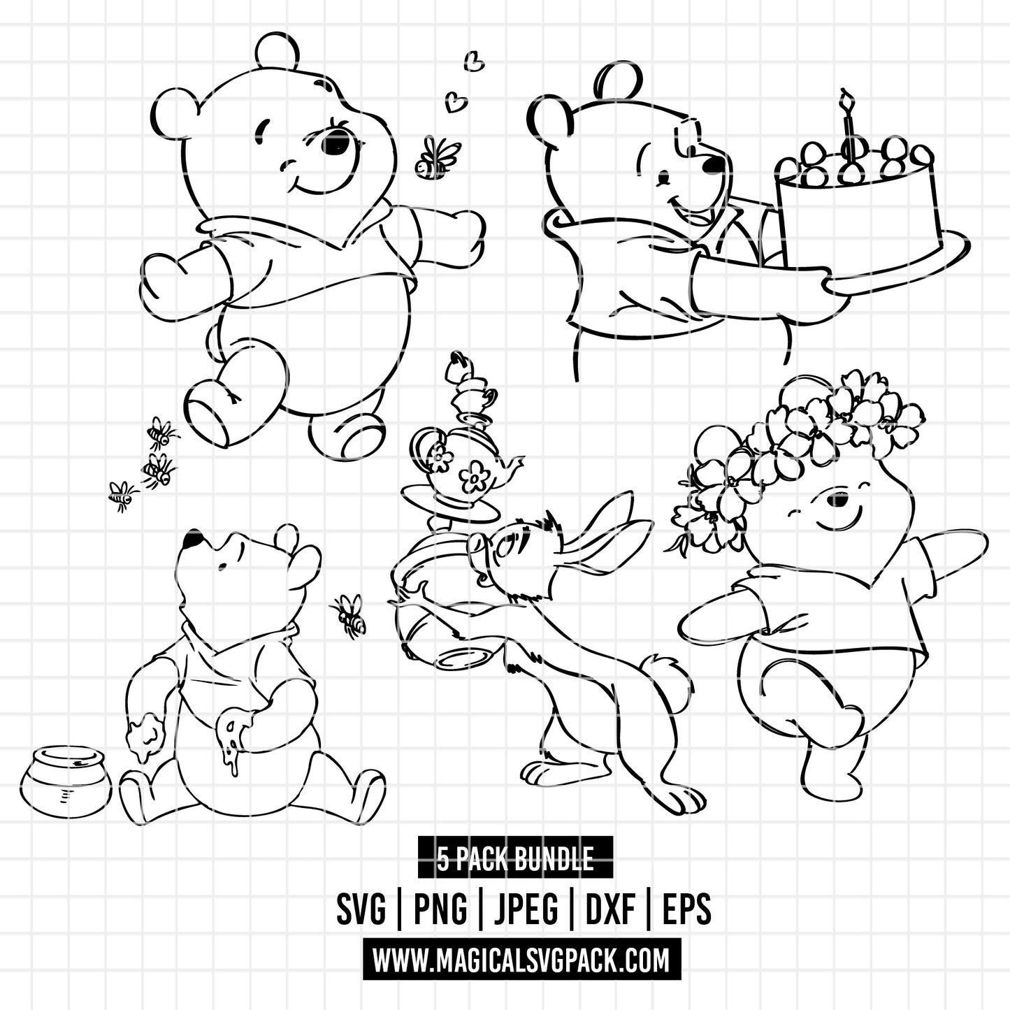 COD3556 - Winnie the Pooh and Rabbit pack bundle, Disney clipart Svg, Png, Eps, Dxf, Jpeg, vector.