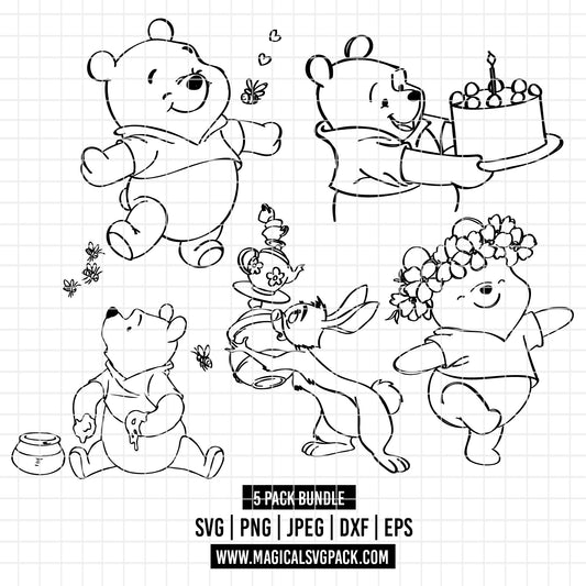 COD3556 - Winnie the Pooh and Rabbit pack bundle, Disney clipart Svg, Png, Eps, Dxf, Jpeg, vector.