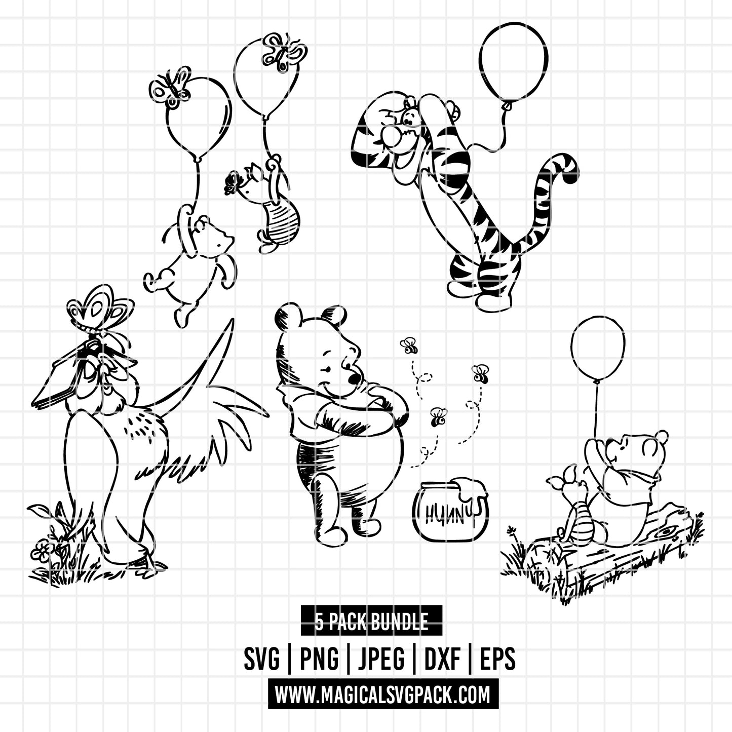 COD3557 - Winnie the Pooh and friends pack bundle, Disney clipart Svg, Png, Eps, Dxf, Jpeg, vector.