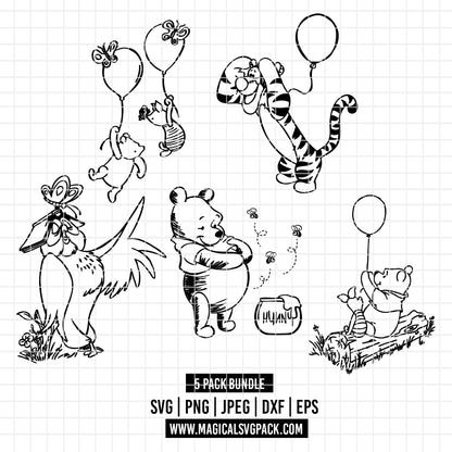 COD3557 - Winnie the Pooh and friends pack bundle, Disney clipart Svg, Png, Eps, Dxf, Jpeg, vector.