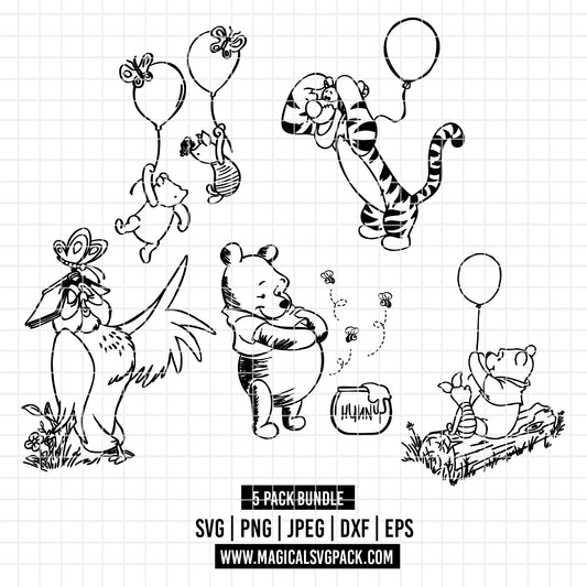 COD3557 - Winnie the Pooh and friends pack bundle, Disney clipart Svg, Png, Eps, Dxf, Jpeg, vector.