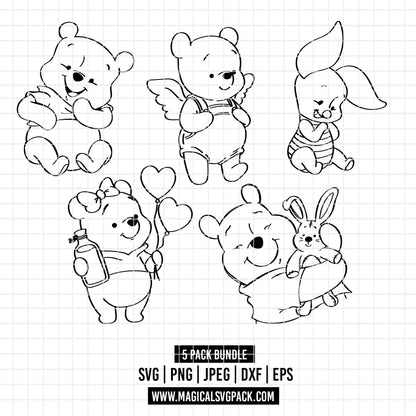 COD3558 - Baby Winnie the Pooh and Piglet pack bundle, Disney clipart Svg, Png, Eps, Dxf, Jpeg, vector.
