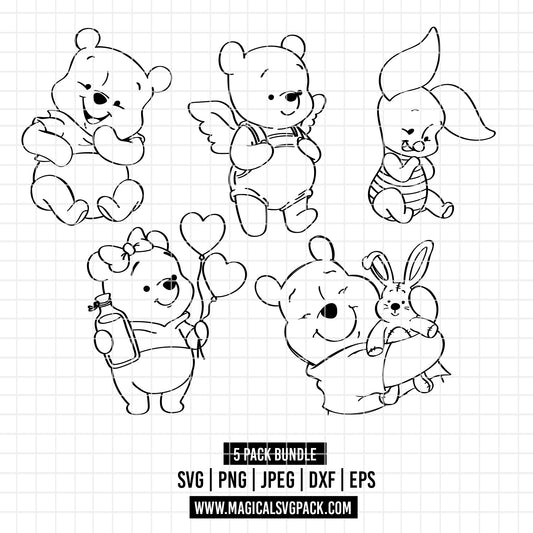 COD3558 - Baby Winnie the Pooh and Piglet pack bundle, Disney clipart Svg, Png, Eps, Dxf, Jpeg, vector.