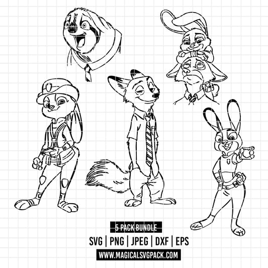COD3560 - Zootopia Characters pack bundle line art, Disney clipart Svg, Png, Eps, Dxf, Jpeg, vector.