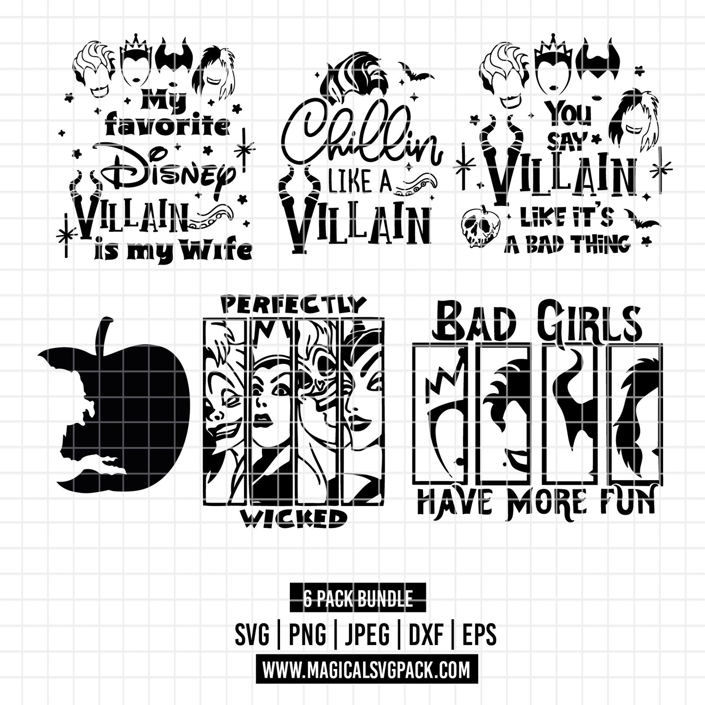 COD3563 - Disney Villains pack bundle, Disney villains clipart Svg, Png, Eps, Dxf, Jpeg, vector.