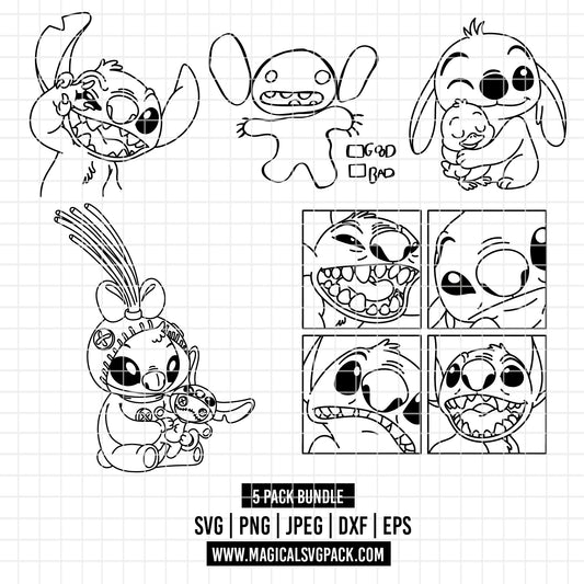 COD3614 - Stitch clipart pack bundle, Disney cliparts Svg, Png, Eps, Dxf, Jpeg, vector.