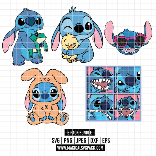 COD3615 - Stitch clipart pack bundle, Disney cliparts Svg, Png, Eps, Dxf, Jpeg, vector.