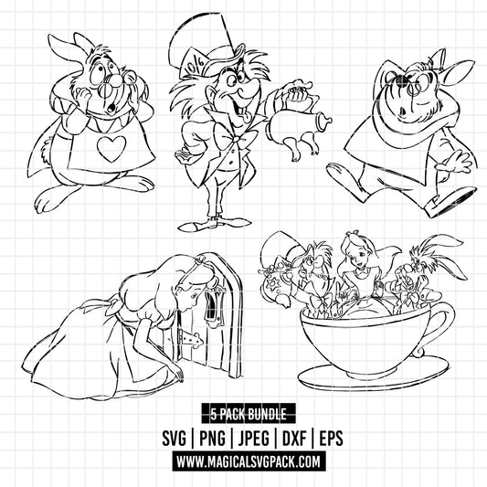 COD3617 - Alice in wonderland & characters pack bundle, Disney clipart Svg, Png, Eps, Dxf, Jpeg, vector.