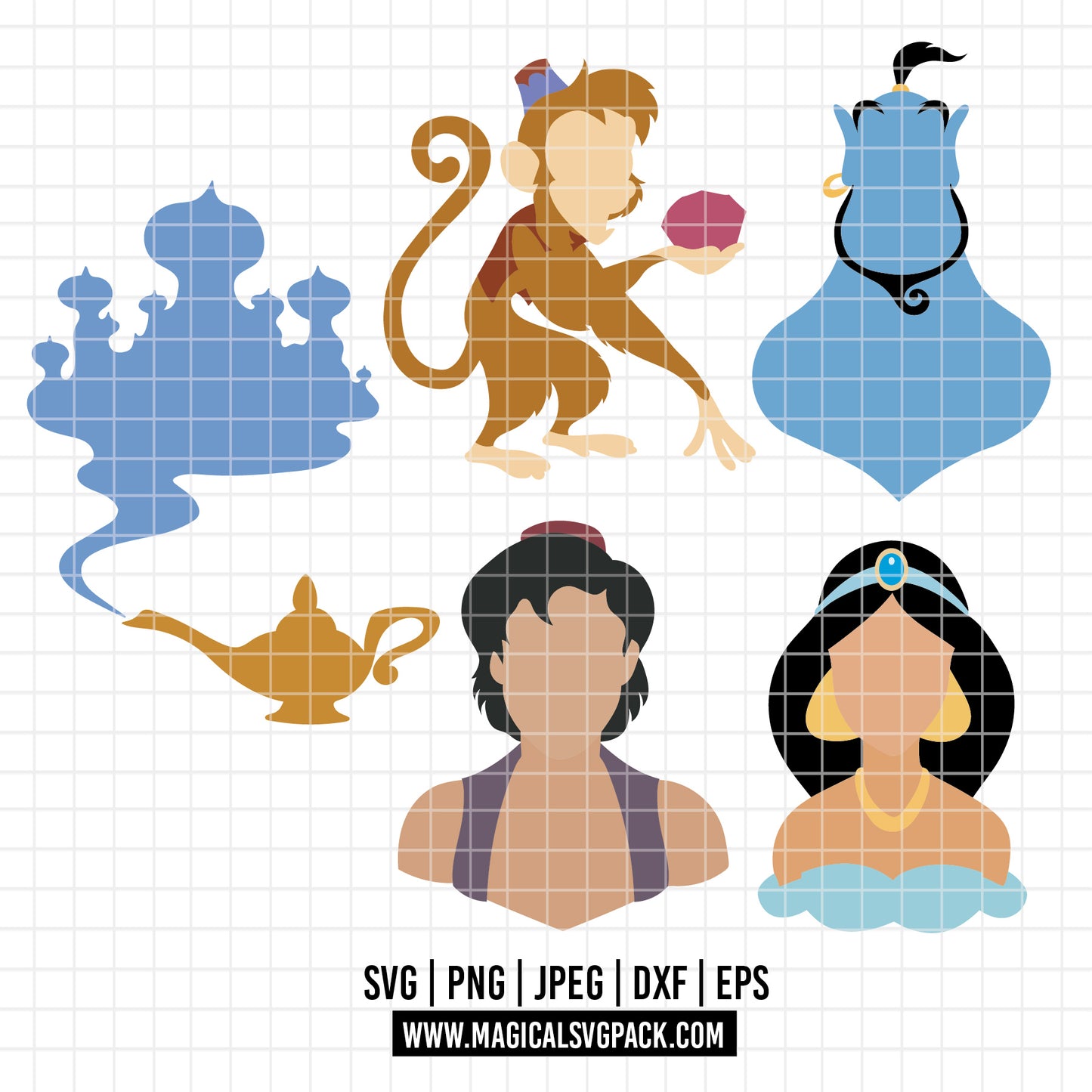 COD3667 - Aladdin Silhouettes bundle, Disney clipart Svg, Png, Eps, Dxf, Jpeg, vector.