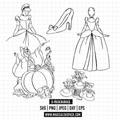 COD3668 - Cinderella bundle, Disney princess clipart Svg, Png, Eps, Dxf, Jpeg, vector.