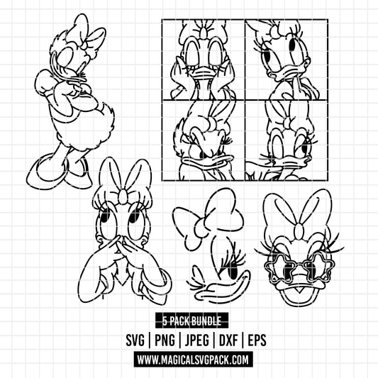 COD3669 - Daisy line art pack bundle, Disney Classics clipart Svg, Png, Eps, Dxf, Jpeg, vector.
