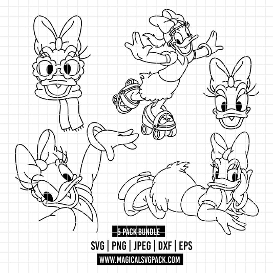 COD3670 - Daisy line art pack bundle, Disney Classics clipart Svg, Png, Eps, Dxf, Jpeg, vector.