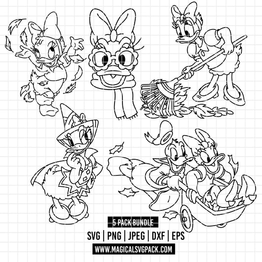 COD3675 - Daisy line art pack bundle, Disney Classics clipart Svg, Png, Eps, Dxf, Jpeg, vector.