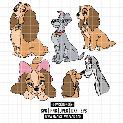 COD3722 - Lady and the Tramp pack bundle, Disney clipart Svg, Png, Eps, Dxf, Jpeg, vector.